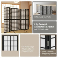 Paravent Japonais 6 Panneaux Shoji Sapin Massif Noir 240 x 170 cm