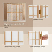 Paravent japonais shoji 5 panneaux bois clair papier de riz, pour un coin bureau