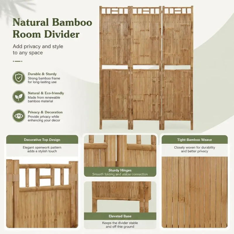 Paravent 3 panneaux bambou naturel, pour une chambre