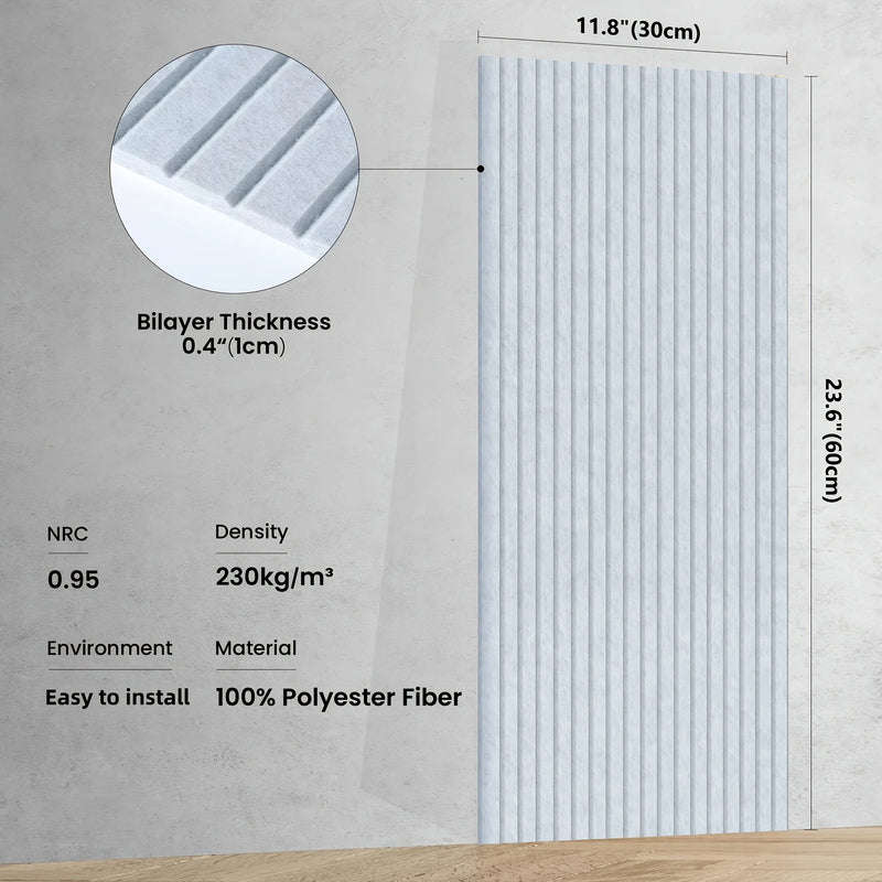 Panneau Acoustique Autocollant Polyester à Rainures 60 x 30 cm, Lot de 4