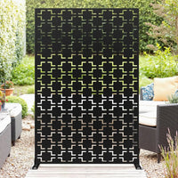 Paravent Extérieur Métal Ajouré Noir Blanc Bois 120 x 183 cm