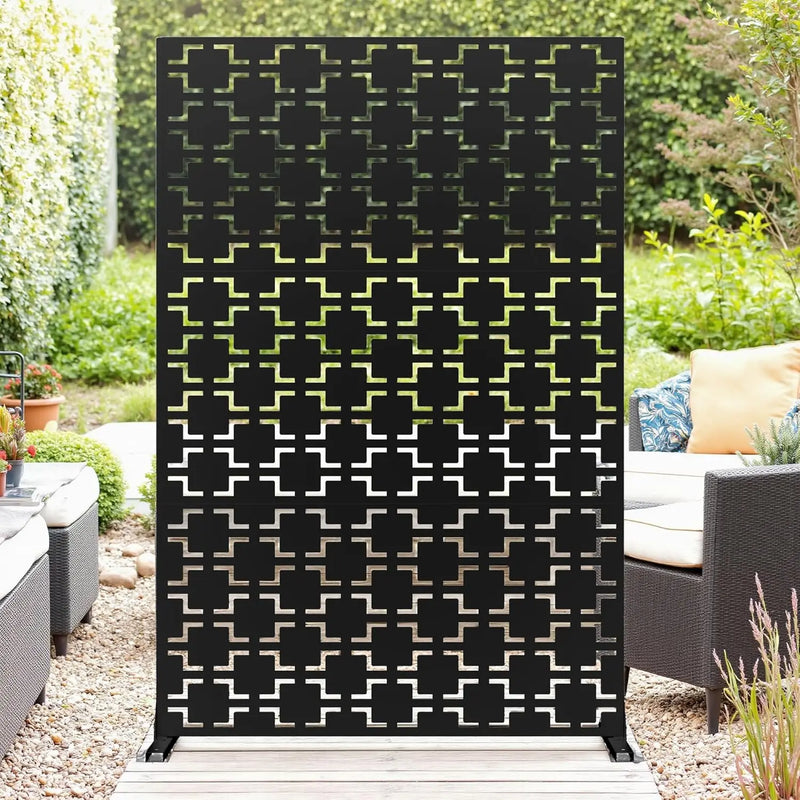 Paravent Extérieur Métal Ajouré Noir Blanc Bois 120 x 183 cm