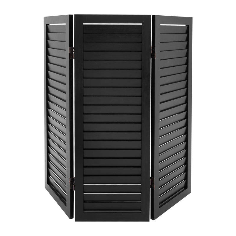 Petit paravent 3 panneaux persiennes bois de paulownia noir, pour un coin bureau