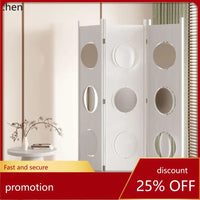 Paravent 3 Panneaux Disques Pivotants sur Roulettes Bois 129 x 185 cm