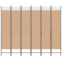 Paravent 6 Panneaux Tissu Beige Cadre Métal Noir 240 x 200 cm
