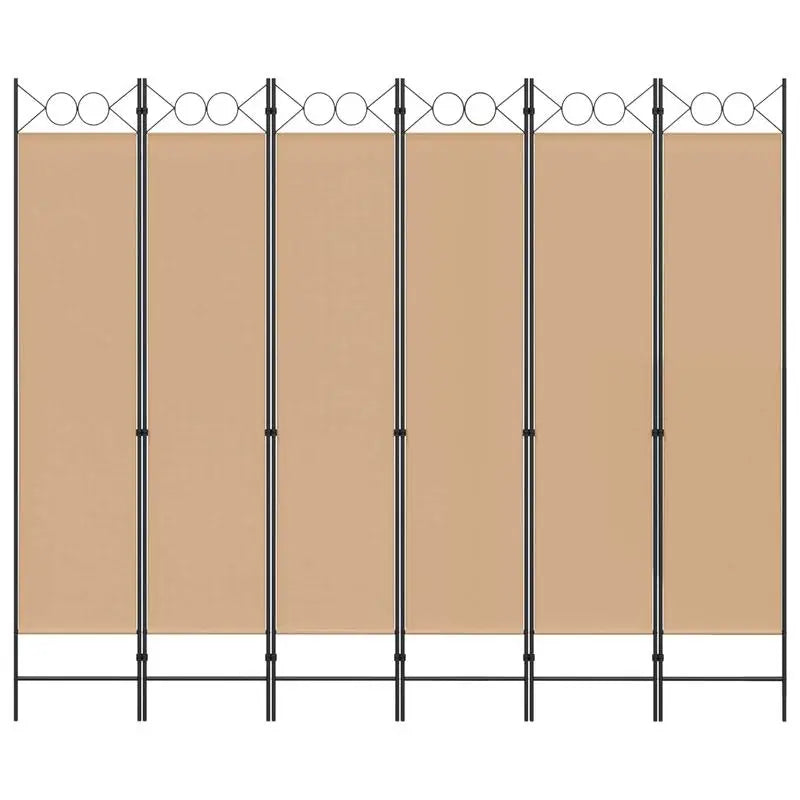 Paravent 6 Panneaux Tissu Beige Cadre Métal Noir 240 x 200 cm
