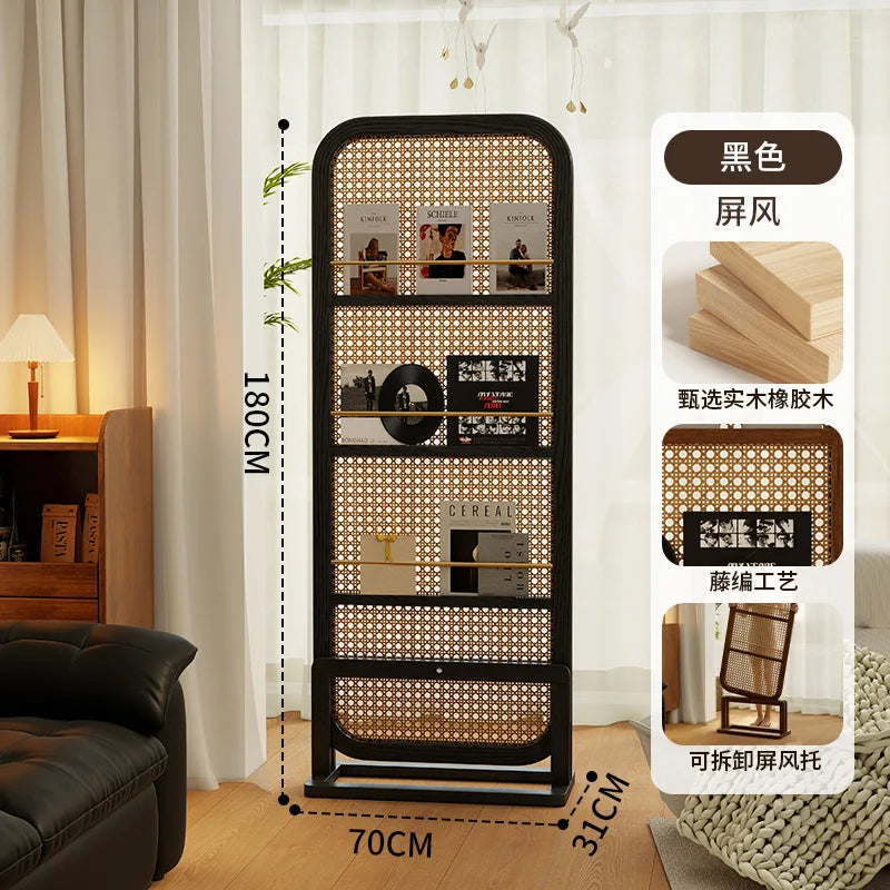 Paravent Cannage Rotin Porte-Revues Panneau sur Pied 70 x 180 cm