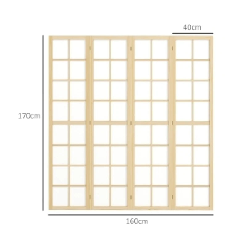 Paravent Japonais 4 Panneaux Shoji Pin Naturel 160 x 170 cm