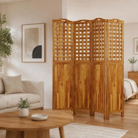 Paravent 4 Panneaux Acacia Massif Treillis Naturel 162 x 180 cm