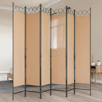 Paravent 6 Panneaux Tissu Beige Cadre Métal Noir 240 x 200 cm