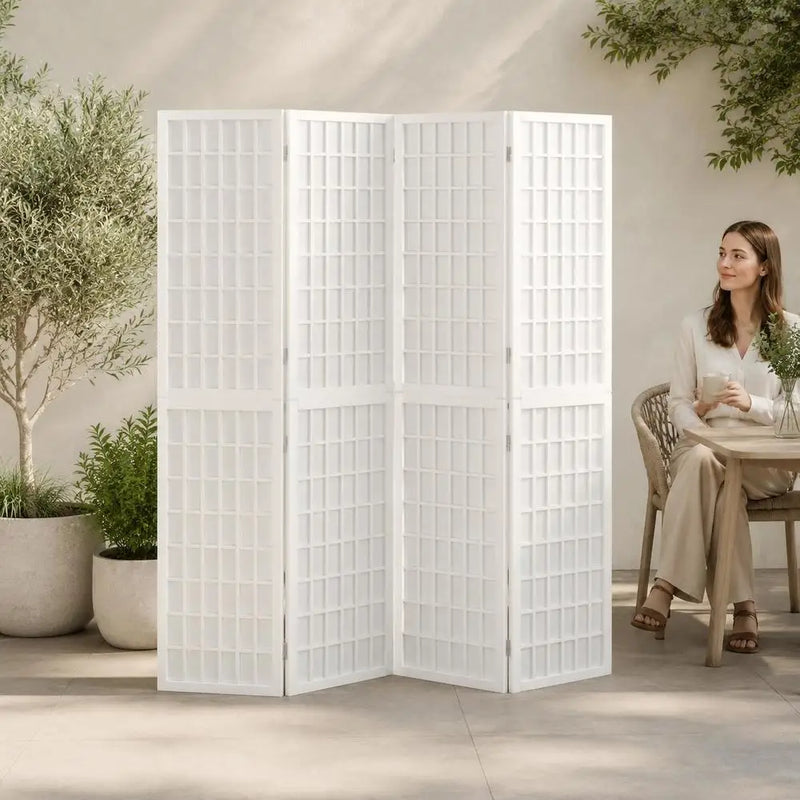 Paravent japonais shoji 4 panneaux bois de sapin papier de riz blanc, dimensions 160 x 170 cm