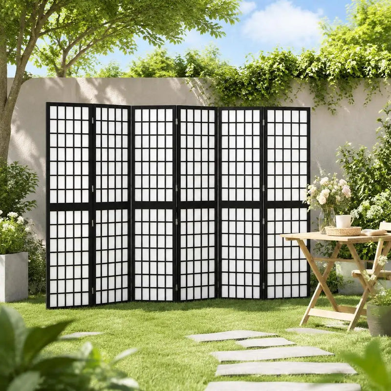 Paravent Japonais Pliant 6 Panneaux Bois de Sapin Noir 240 x 170 cm