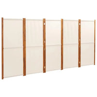Paravent 5 Panneaux Bois d'Acacia Textilène Crème 350 x 180 cm