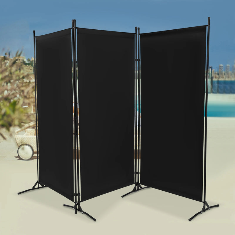 Paravent 3 panneaux tissu Oxford noir, dimensions 260 x 180 cm