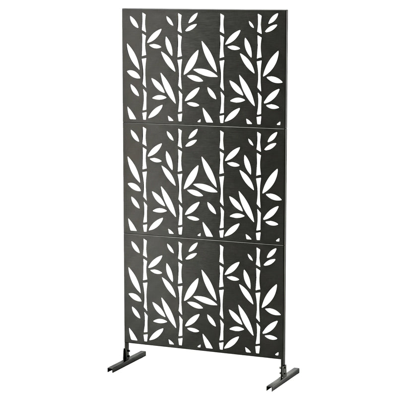 Paravent Extérieur Métal Noir Motif Bambou 92 x 192 cm