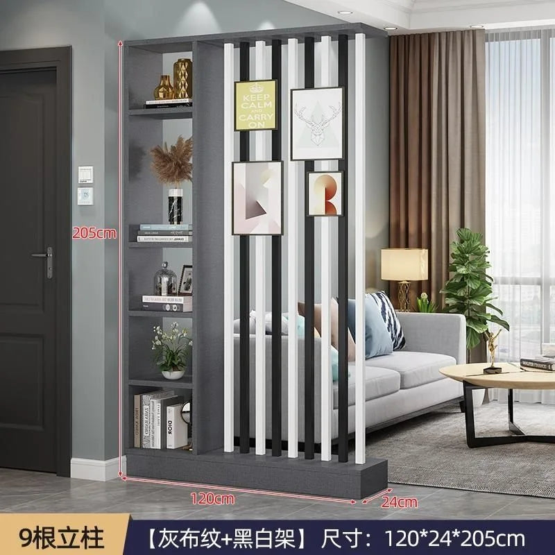 Étagère séparatrice de pièce à lames verticales blanc noir gris, dimensions 205 cm, pour ranger et décorer