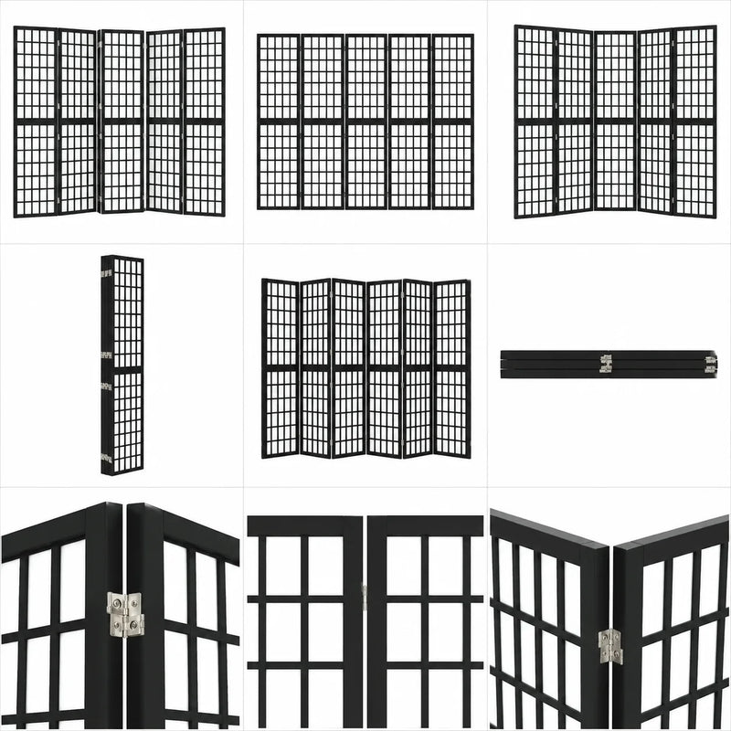 Paravent Japonais 6 Panneaux Shoji Papier de Riz Noir 240 x 170 cm