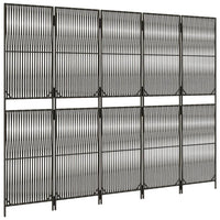 Paravent Pliant 5 Panneaux Polyrotin Gris Tissage Linéaire Cadre Acier