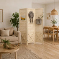 Paravent 3 Panneaux Perforés Bois Naturel 114 x 144,5 cm