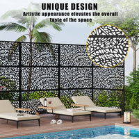 Paravent extérieur métal noir mat feuilles ou mosaïque, pour un coin repas en plein air