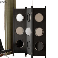 Paravent 3 Panneaux Disques Pivotants sur Roulettes Bois 129 x 185 cm