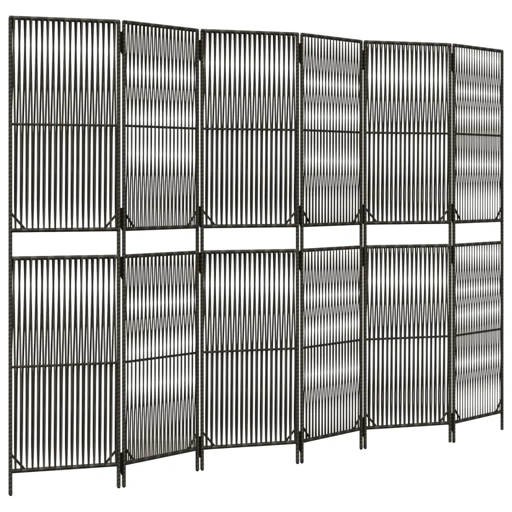 Paravent Pliant 6 Panneaux Polyrotin Gris Cadre Acier Intérieur Extérieur