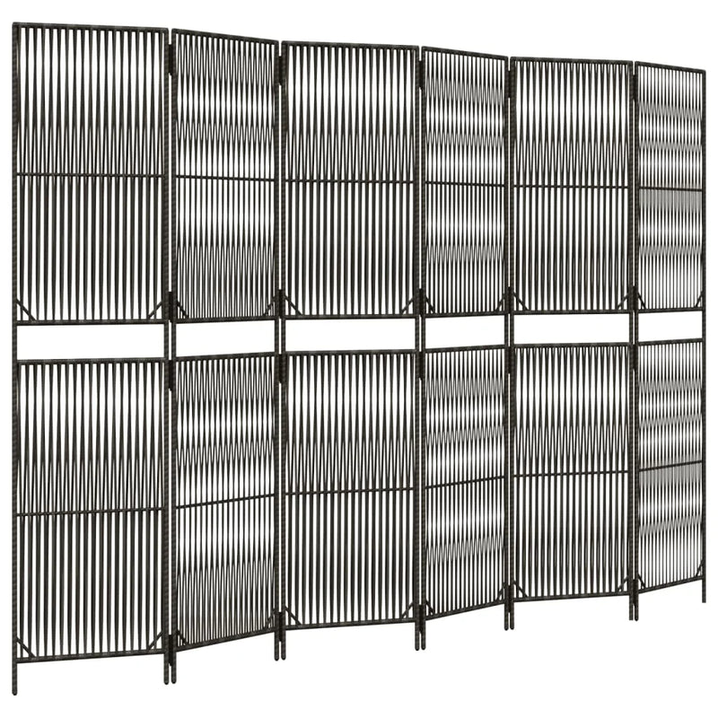 Paravent Pliant 6 Panneaux Polyrotin Gris Cadre Acier Intérieur Extérieur