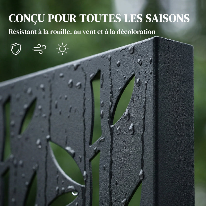 Paravent Extérieur Métal Noir Motif Bambou 92 x 192 cm