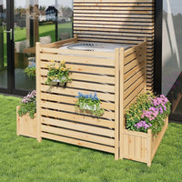 Paravent extérieur bois à lattes avec 2 jardinières, pour un jardin