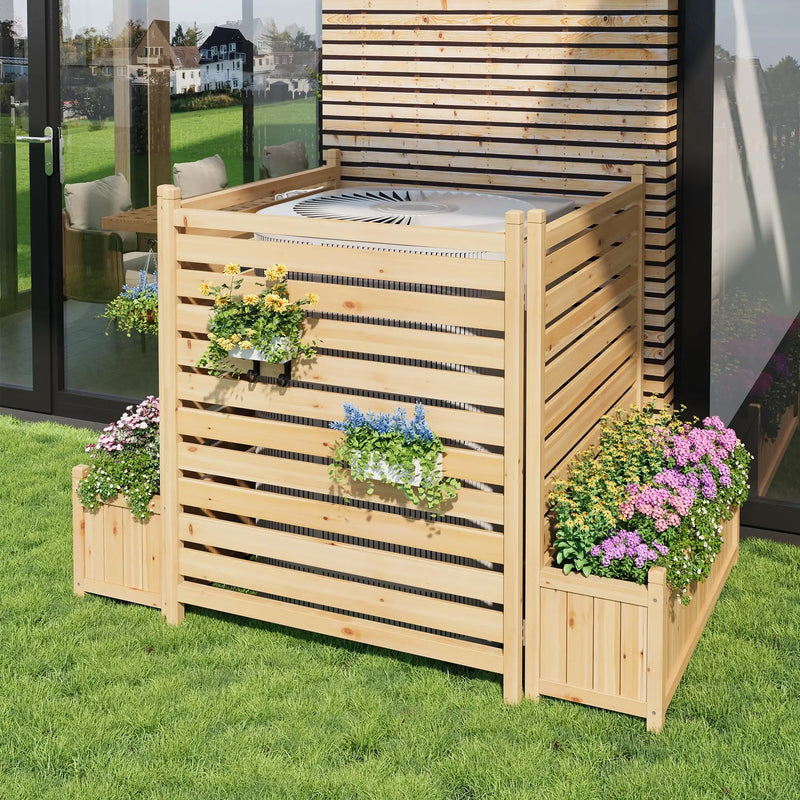 Paravent extérieur bois à lattes avec 2 jardinières, pour un jardin