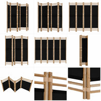 Paravent 5 Panneaux Bambou Toile Noire Hauteur 200 cm