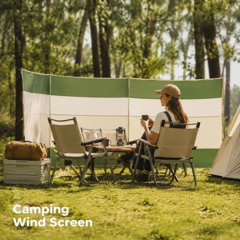 Paravent de camping polyester vert et crème