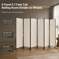 Paravent 6 panneaux sur roulettes tissu beige, pour préserver son intimité