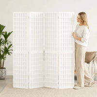 Paravent japonais shoji 4 panneaux bois de sapin papier de riz blanc, pour un salon