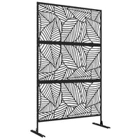 Paravent extérieur métal noir 3 sections feuilles filigranées, pour une terrasse