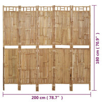 Paravent 5 Panneaux Bambou Ajouré Naturel 200 x 180 cm