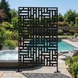 Paravent Extérieur Acier Noir Motif Rectangles Entrelacés Autoportant 122 x 198 cm