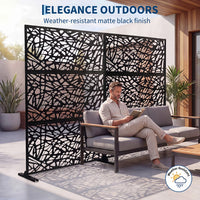 Paravent extérieur acier galvanisé noir motif lignes irrégulières, pour un jardin, dimensions 119 x 183 cm