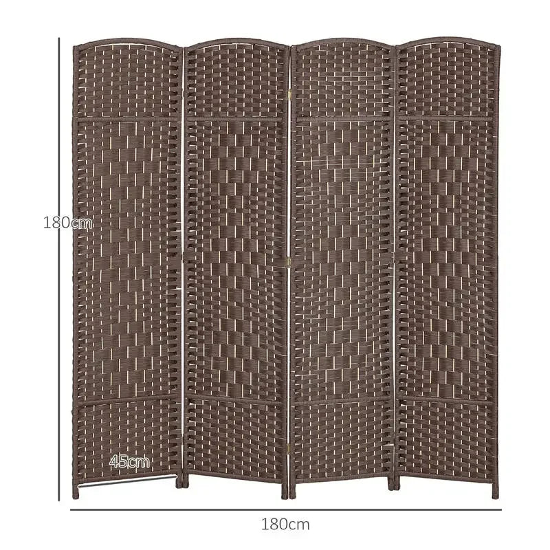 Paravent 4 Panneaux Polypropylène Tressé Marron Dessus Arqué 180 x 180 cm