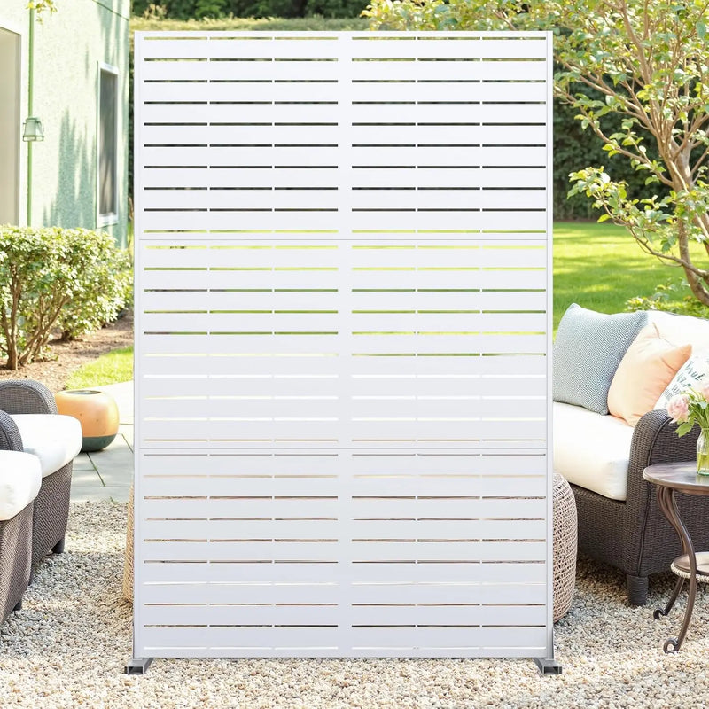 Paravent Extérieur Métal Ajouré Noir Blanc Bois 120 x 183 cm