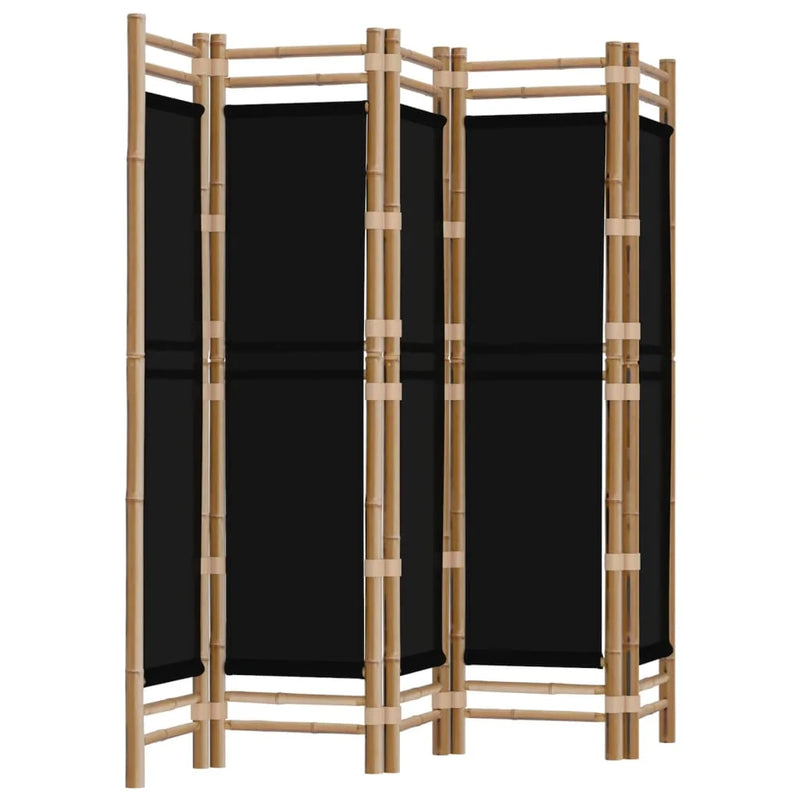 Paravent 5 Panneaux Bambou Toile Noire Hauteur 200 cm