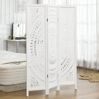 Paravent 3 Panneaux Bois Ajouré Rosace Blanc 120 x 170 cm