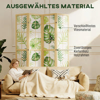 Paravent 4 Panneaux Imprimé Palmiers Tropicaux Cadre Bois de Pin 160 x 170 cm