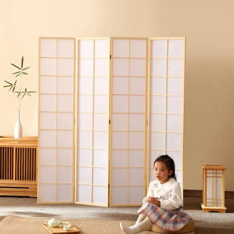Paravent Japonais 4 Panneaux Shoji Naturel ou Noir 150 à 200 cm