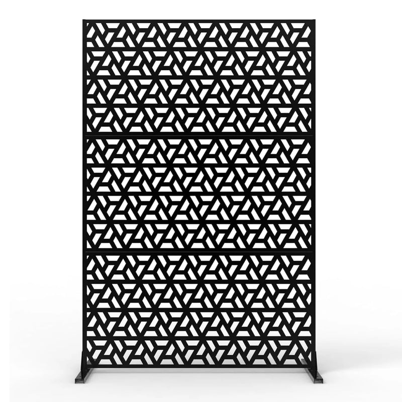 Paravent Extérieur Métal Ajouré Noir Blanc Bois 120 x 183 cm