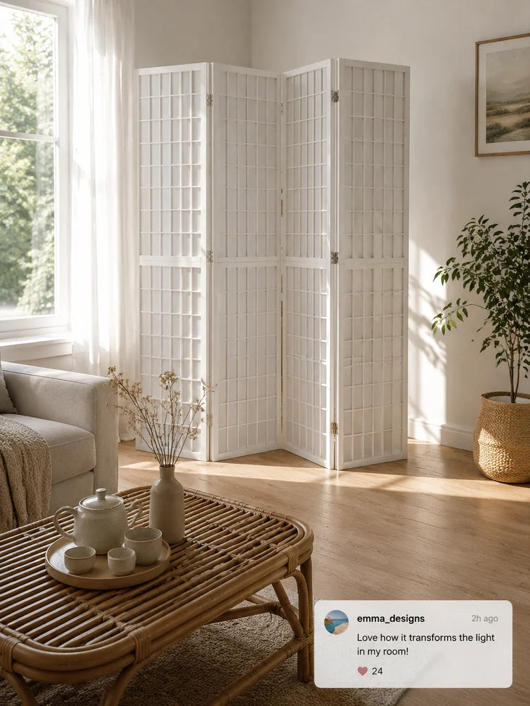 Paravent Japonais 5 Panneaux Papier de Riz Blanc 200 x 170 cm