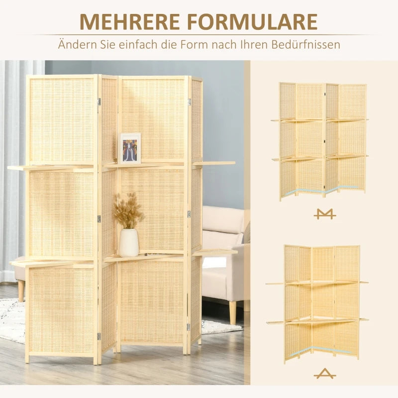 Paravent Pliant Bambou 4 Panneaux 2 Étagères ou Rotin Cannage 3 Panneaux