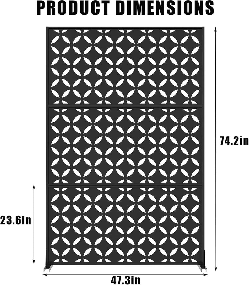 Paravent extérieur métal noir motif pétales, pour un jardin