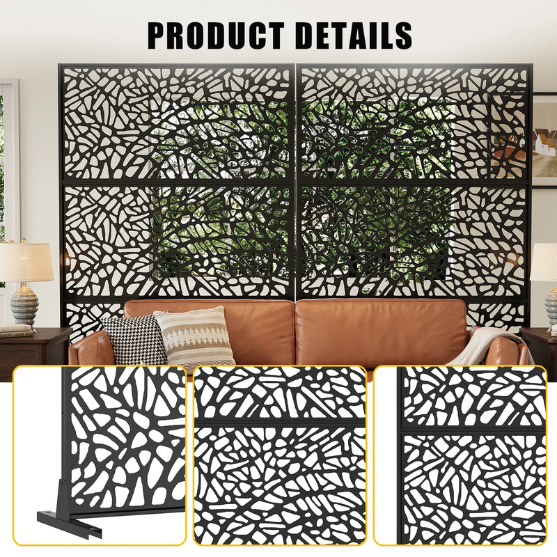 Paravent extérieur métal noir mat feuilles ou mosaïque, pour décorer un extérieur