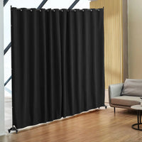 Paravent Mobile sur Roulettes Tissu Noir Occultant 308 x 245 cm